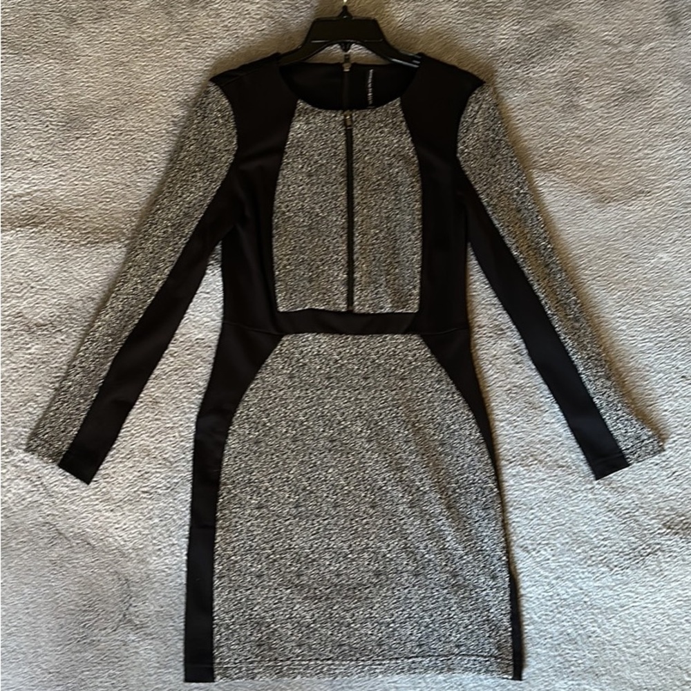 Brand New Never Worn Walter Baker Black & Gray Long Sleeve Dress Size S